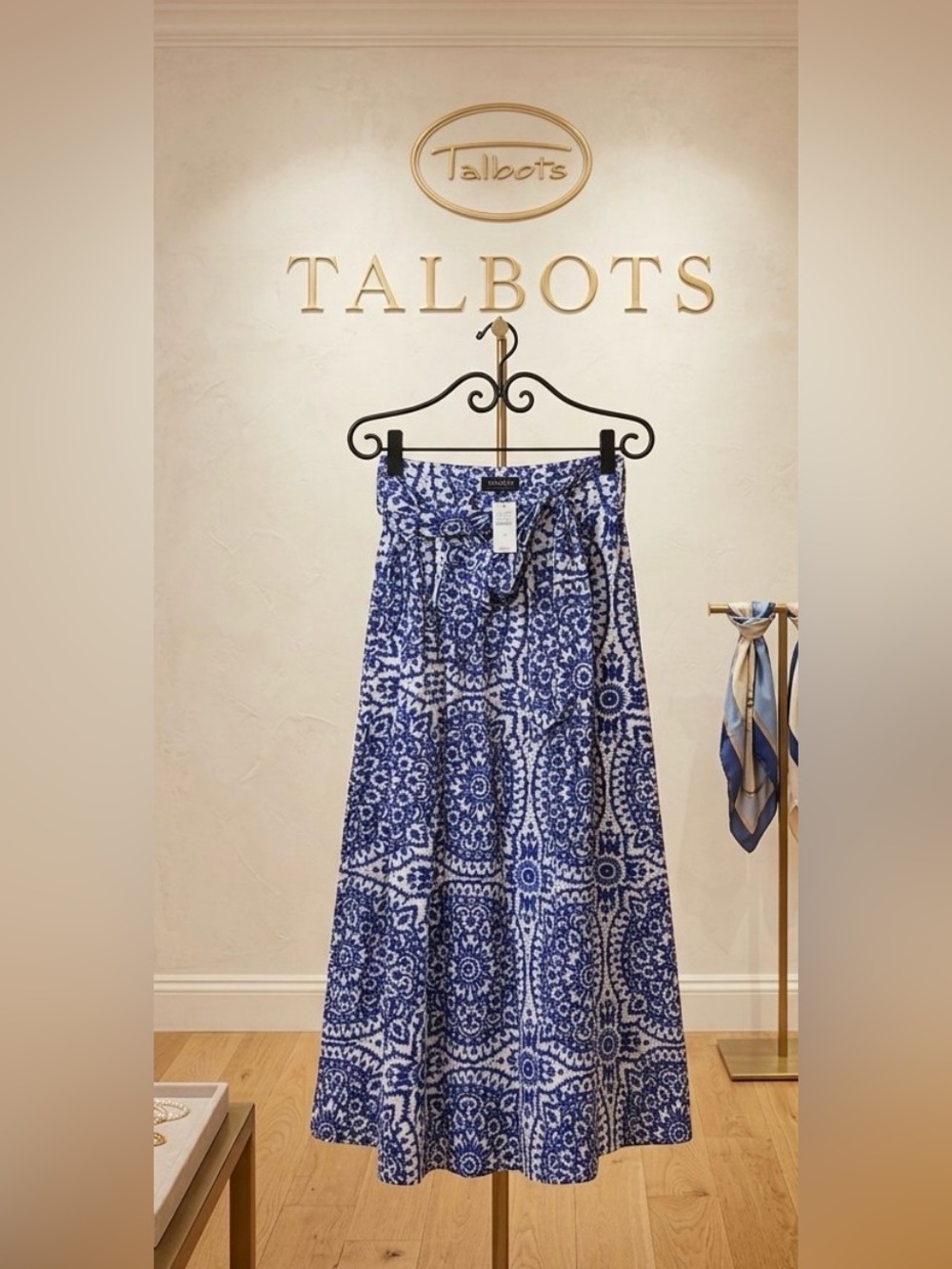 Talbots Navy and White Printed Maxi Skirt